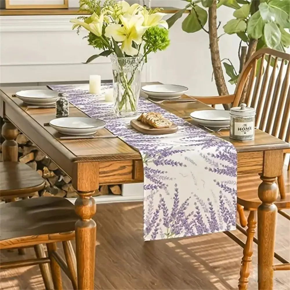 Lavender Table Runner Spring Multi function Table Decoration Durable Easy to Clean Tablecloths