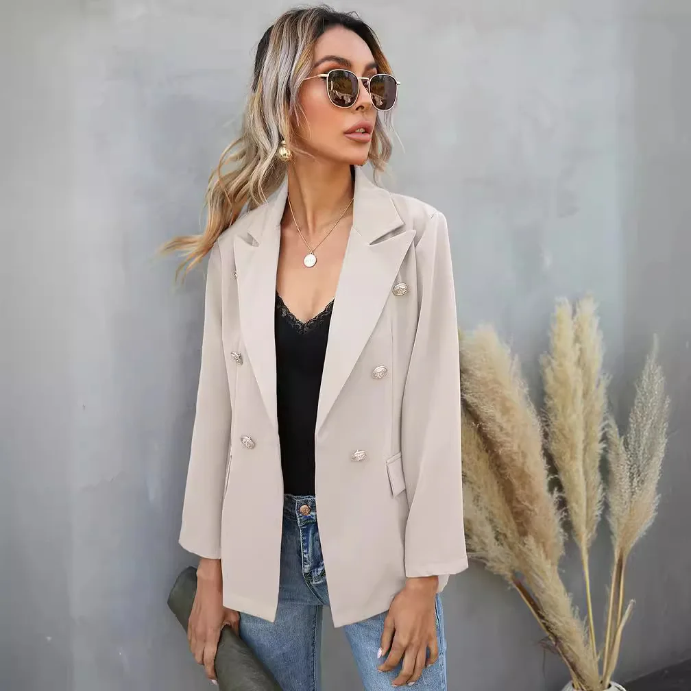 Neue frauen Mantel Einfarbig Revers Taste Mode Jacke Pendler Langarm Schwarz Casual Blazer für Frauen