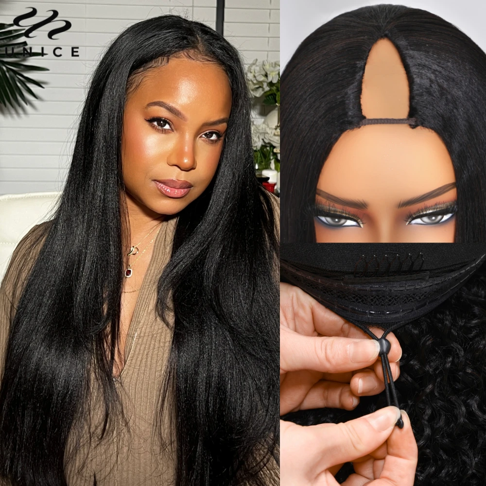 UNice Hair EasiContour V Part Wig 100% Human Hair Yaki Straight Wig With Invisible Drawstring Most Natural Upgraded V-Part Wig