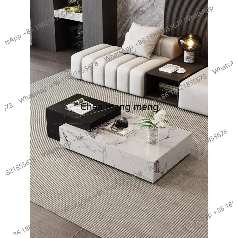 Modern Extendable Sintered Stone Coffee Table Nesting Hidden Drawers Solid Wood Scratch Resistant High Temp Safe Eco Living Room