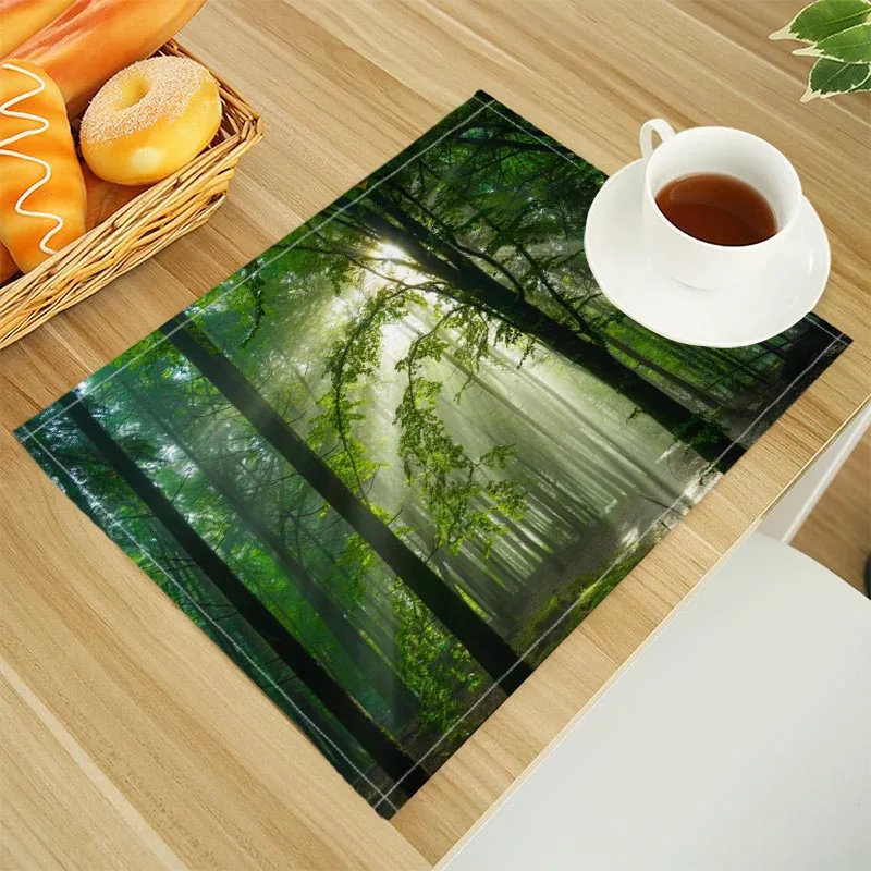 Natural Forest Placemat Linen Fabric Table Mats Family Dinner Tableware Kitchen Table Mat 30X40cm