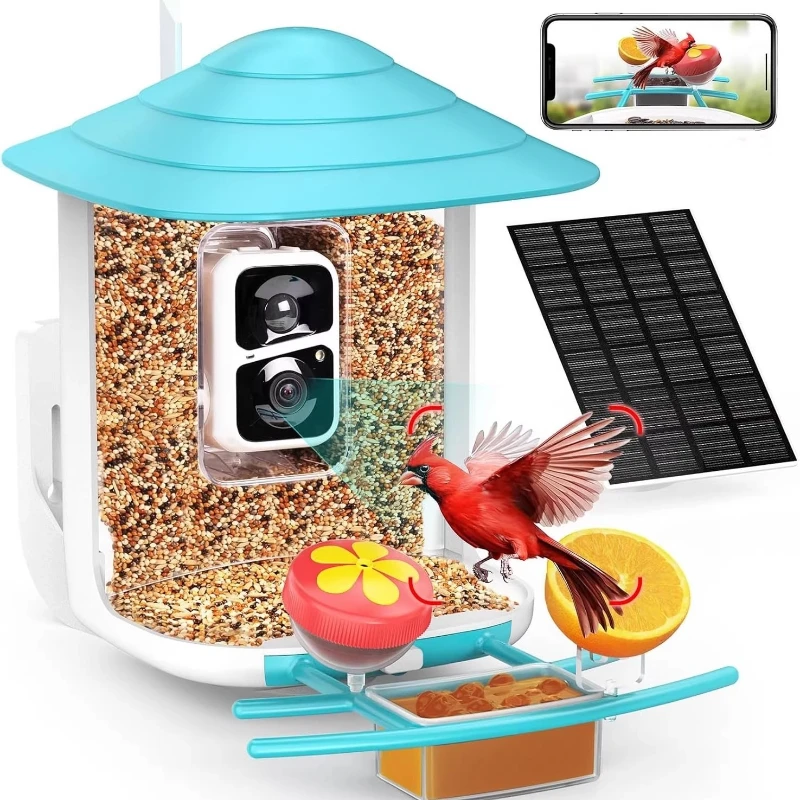 

AI intelligent bird feeder camera wifi remote bird watching with photography camera clear bird feeder solar charging