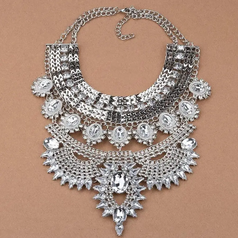 2024 New ZA Indian Ethnic Statement Big Necklaces Pendant Women Bohemian Vintage Maxi Long Large Collar Crystal Necklace Jewelry