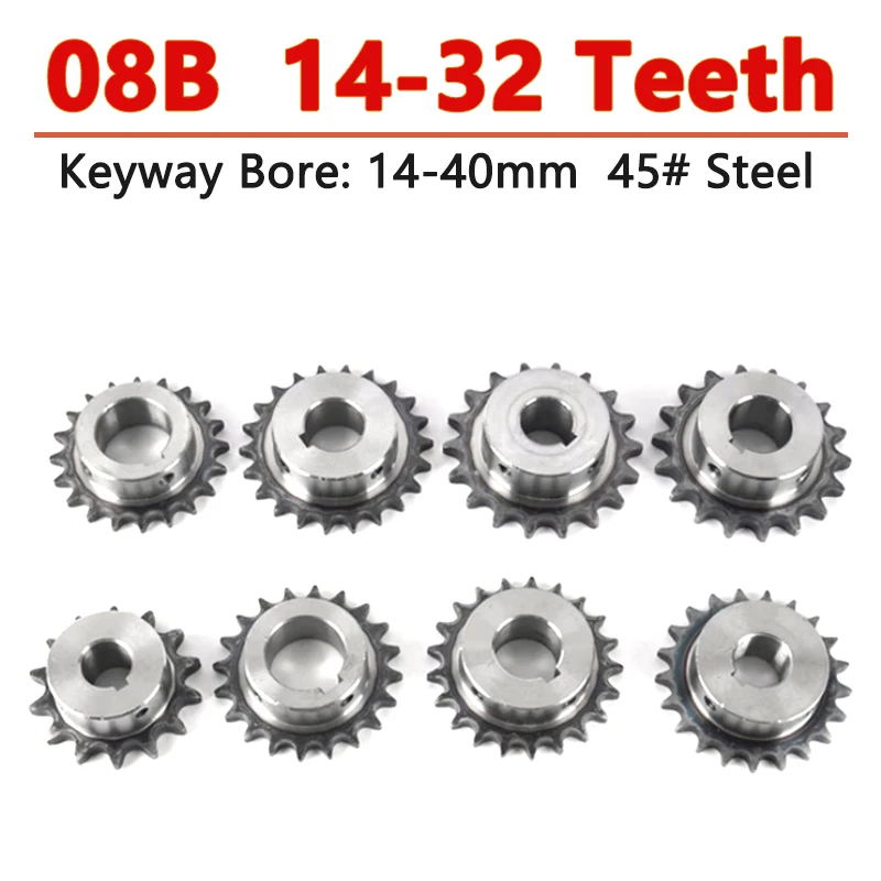 1Pc 14-32teeth 08b Industrieel Aandrijfwiel 45 # Stalen Kettingwiel 14 15 16 17 18 19 20 22 23 24 25 26 28 30 32 Tanden