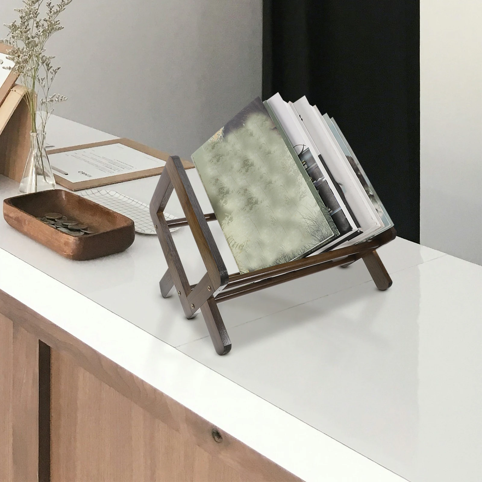 Tiny Bookshelf Small Bookcase for Desk Wood Desktop Shelf Bamboo Book Storage Rack Modern Compact Portable Easy Installation