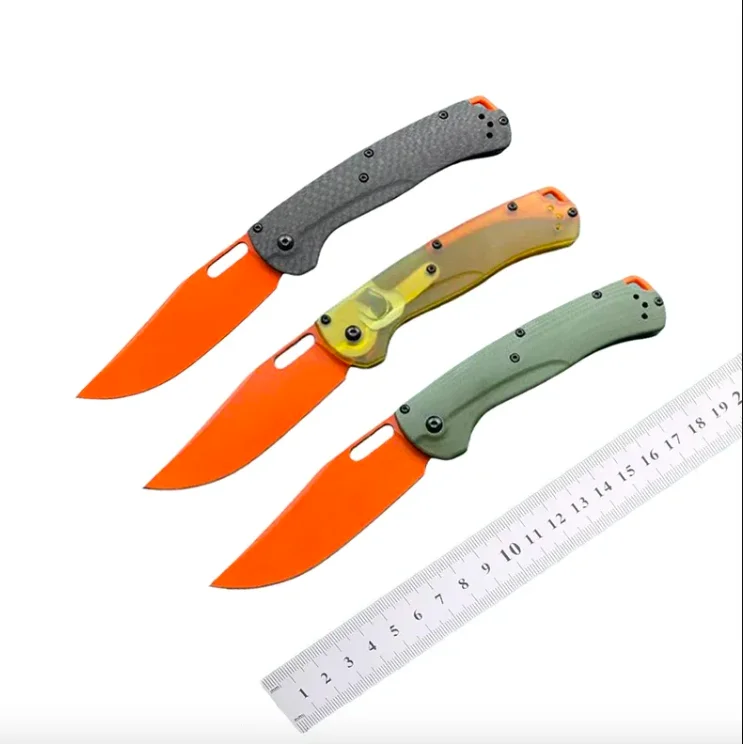 

Paodin BM15535 Pocket Folding Knife Orange 9cr18mov Blade G10/PEI/Carbon Fiber Handle Tactical Hunting EDC Survival Tool Knives