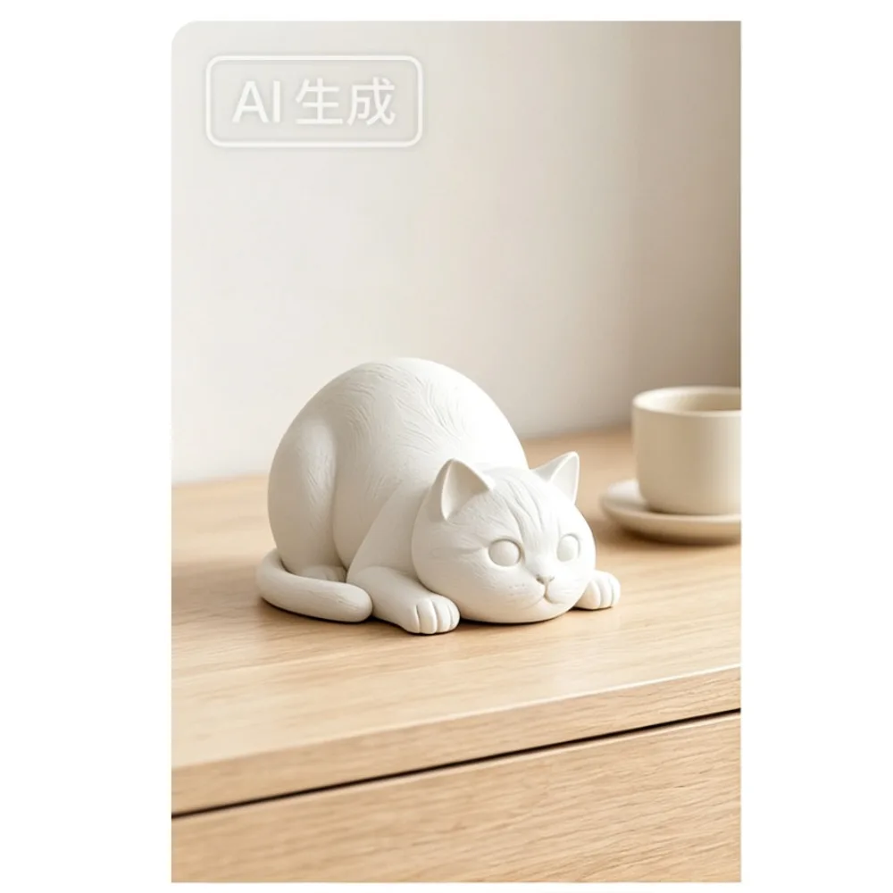 Newest Matte 3D Printed Crouching Cat Sculpture Minimalist Animal Figurine Home Desk Decor Ornament