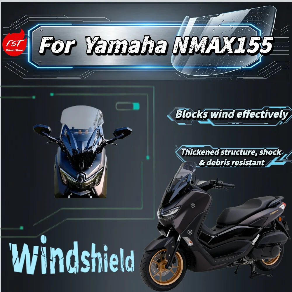

Для Yamaha NMAX155 2025: Ветровое стекло PC с кронштейном для зеркала, высокопрозрачное переднее ветровое стекло, детали для тюнинга