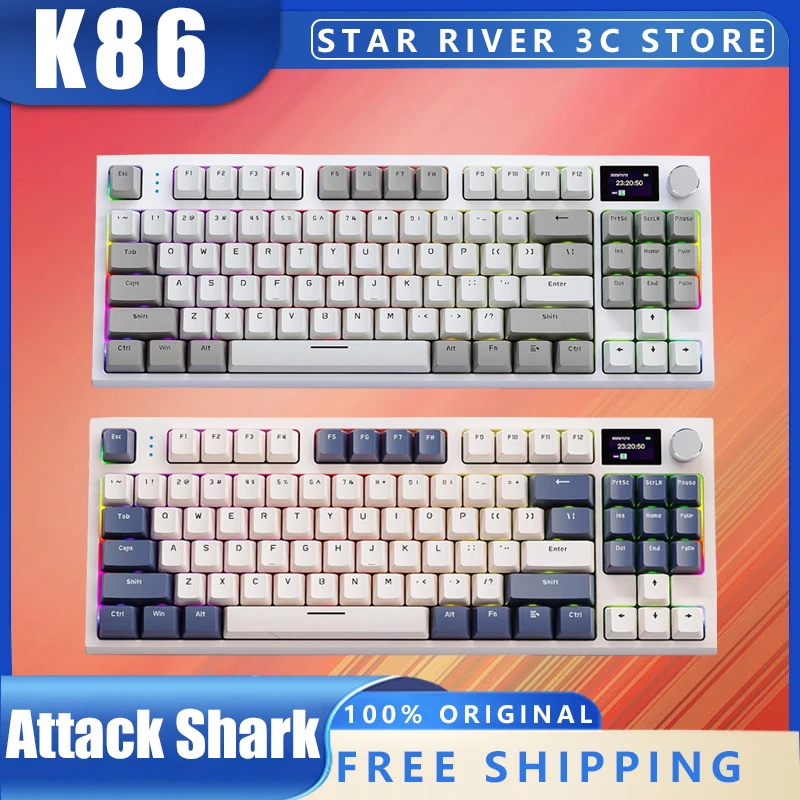 

Attack Shark K86 Mechanical Keyboard Wireless Bluetooth Tri Mode Hot Swap Rgb Magnetic Switch Gasket Structure Gaming Keyboard