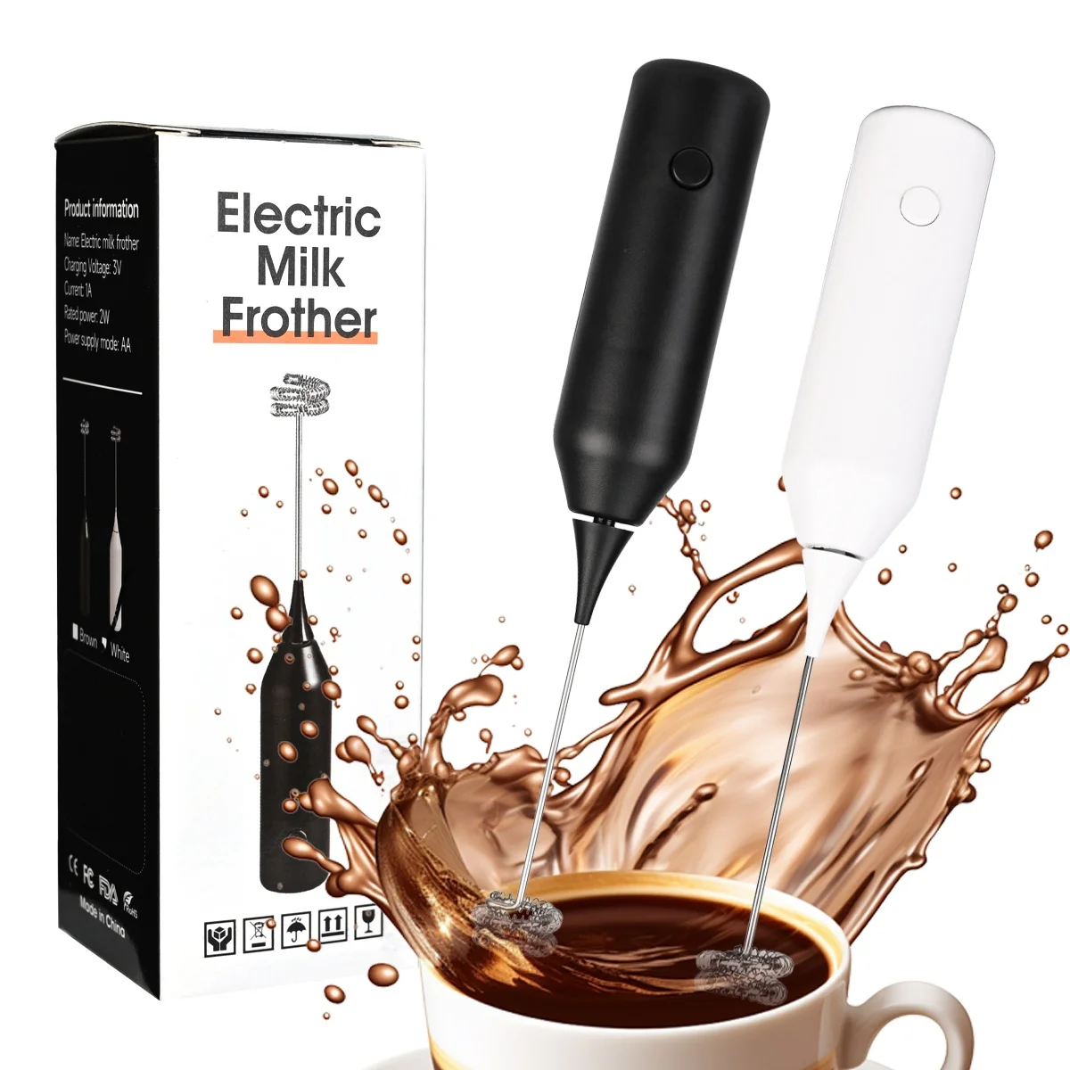 Electric milk frother, milk coffee mixer, handheld egg beater, cream mixer, AA size battery kitchen tool, food mixer, blender
