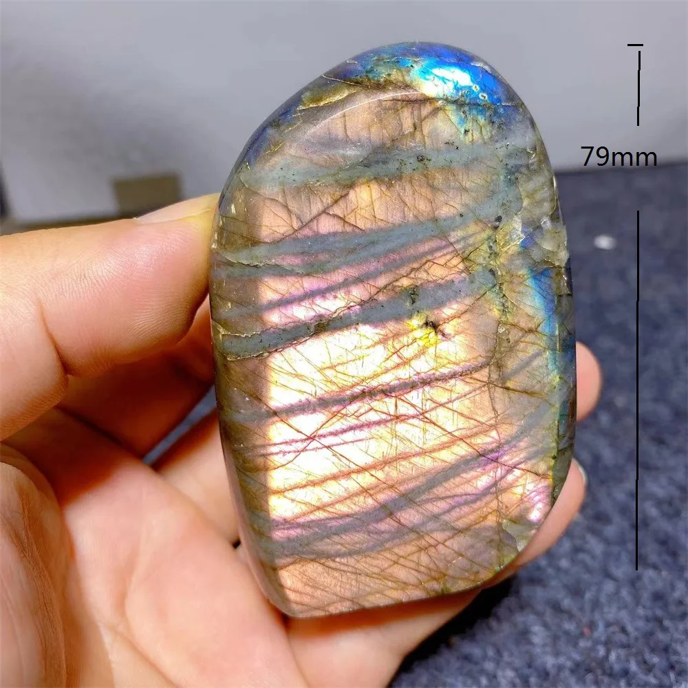 Natural Purple Labradorite Palm Stone Flash Glisten Reiki Crystal Gemstones Minerals Spiritual Ornaments Home Decoration