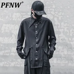 PFNW Dark New Men's Shirts Irregular Slit Peaked Lapel Long Sleeve Single Breasted Solid Color Male Tops Autumn 2024 12C449