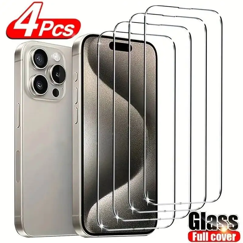 

4Pcs Tempered Glass Screen Protector For Iphone 17 Max 16E 16 Pro SE 15 14 Plus 14Pro 13 12 Mini