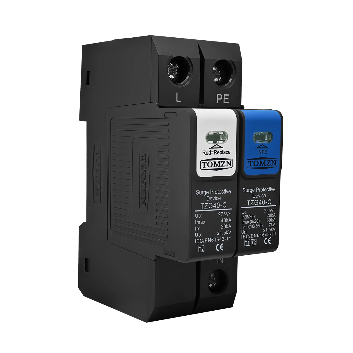 AC 1P+NPE Shield-Type Surge Protective Device SPD Disrharge Tube 275V 385V Differential Mode Protect Lightning Protector T1 T2