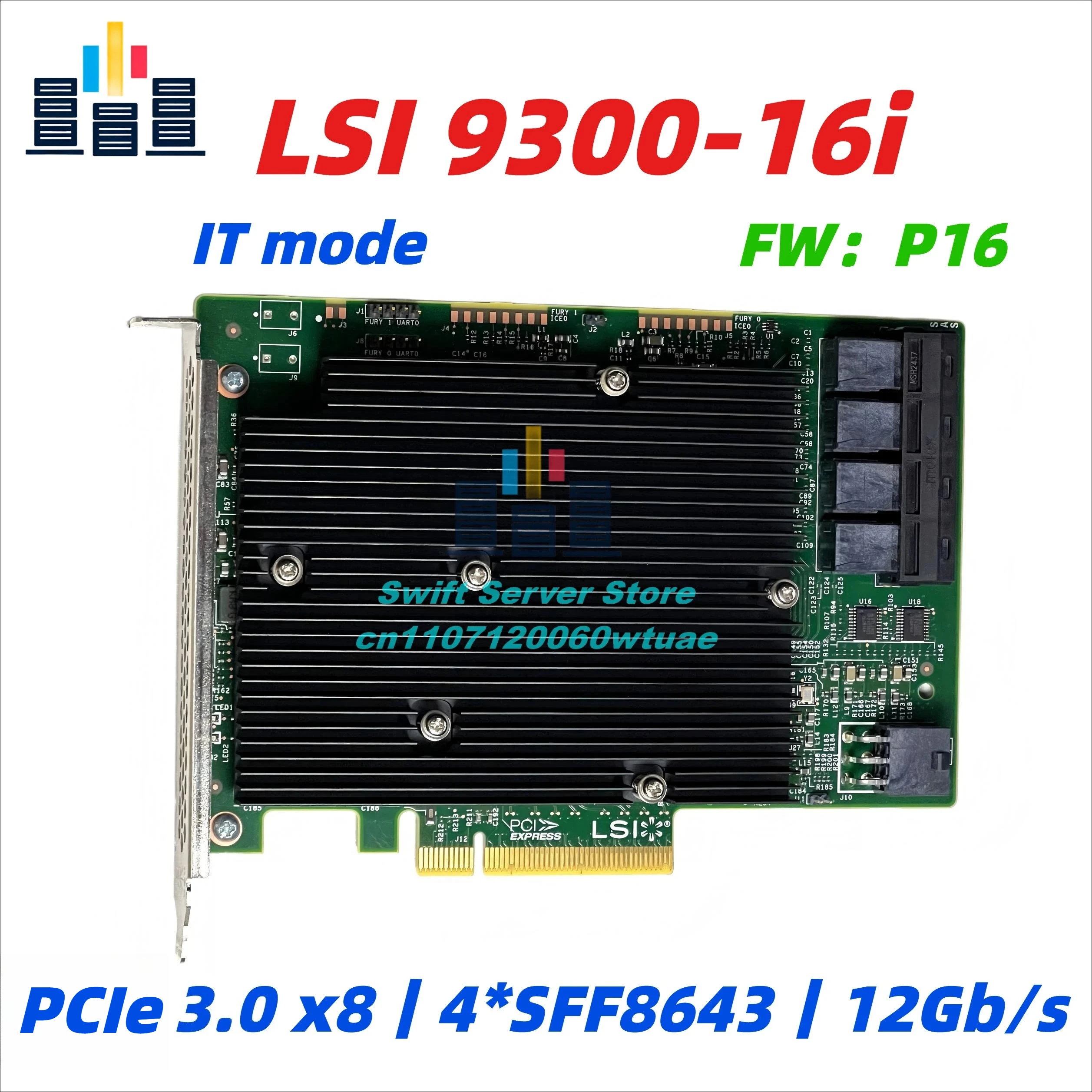 LSI 9300-16i IT Mode HBA P16 Firmware 12Gbps SAS/SATA Controller Card for TrueNAS ZFS unRAID Proxmox DAS NAS