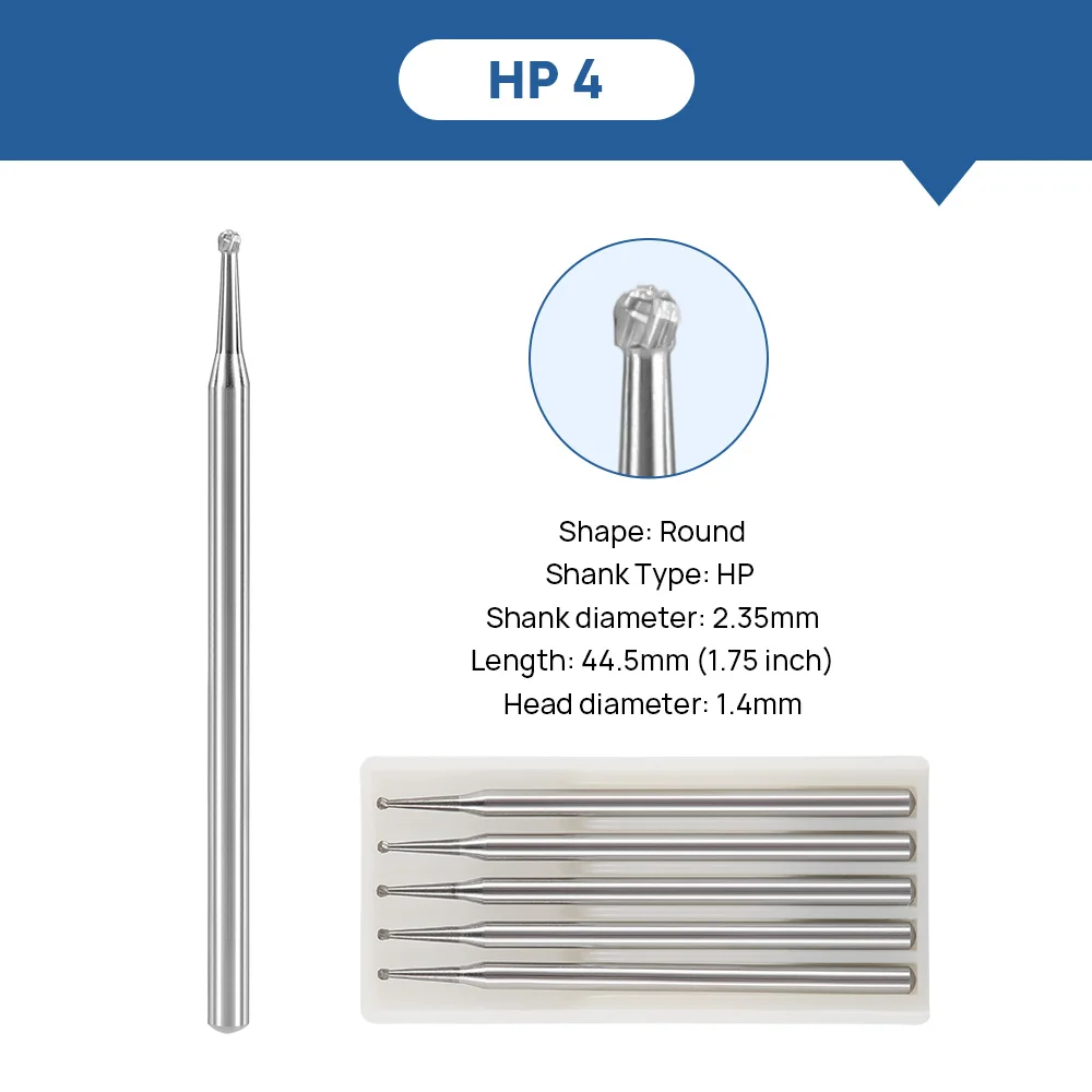 5pcs/Pack Dia.2.35mm Dental Carbide Bur Drill Round Type For Straight Handpiece Or Micro Motor Handpiece