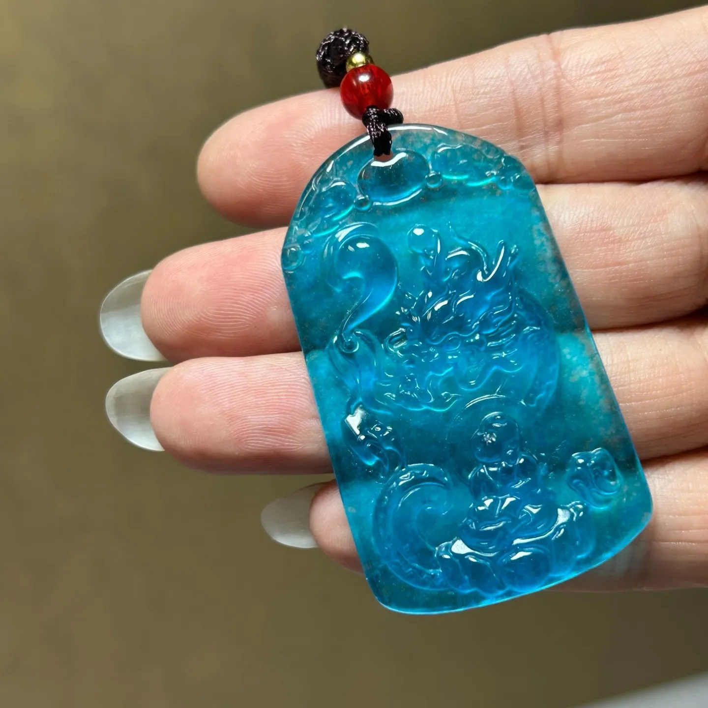 Nature ice blue Burmese Jade Jadeite Carved dragon lucky amulet Pendant&Necklace