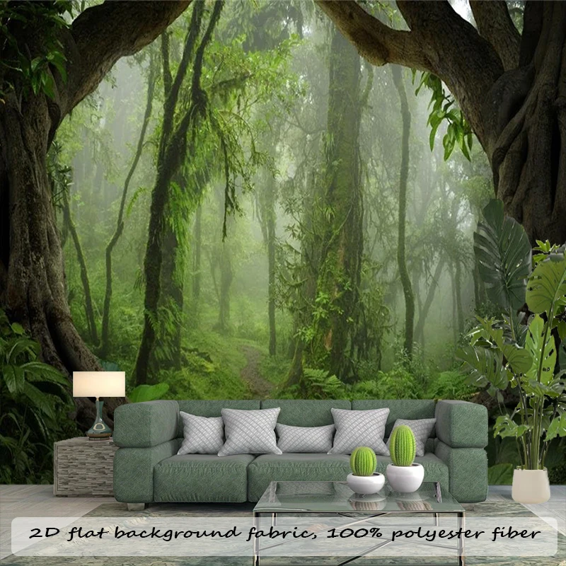 1PC Misty Forest Tree View Art Print Backdrop Banner, Bedroom Living Room Photo Background, Polyester, Home Decor, Wall Art