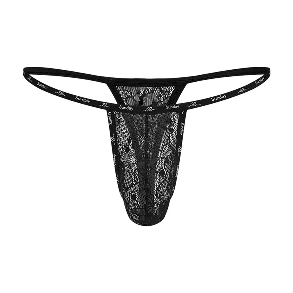 Black Lace Men Underwear Lace G-string Breathable Fabric Comfortable Fit Lace Pattern Men\'s Fashion See Through Design