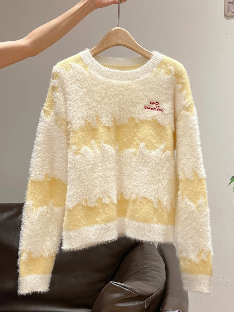 Embroidery Yellow - Sweet Yellow Sweater Women Preppy Style