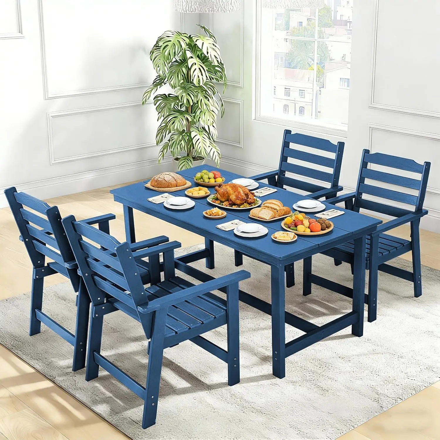 HDPE Outdoor Dining Table & 4 Chairs Set, Weather Resistant Patio Furniture, 5 Piece, Customized