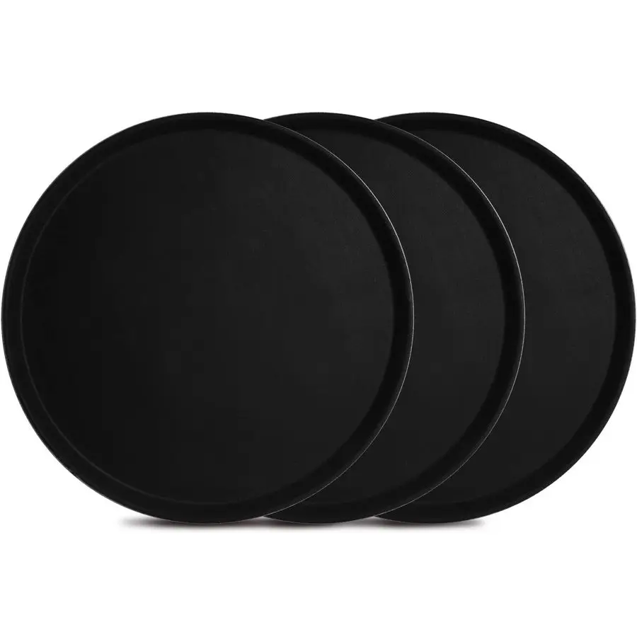 

3 Pack Large Restaurant Serving Tray, 16 Inch Plastic Round Server Tray, NonSkid Bar Drink Trays Cafeteria Buffet Food Service T