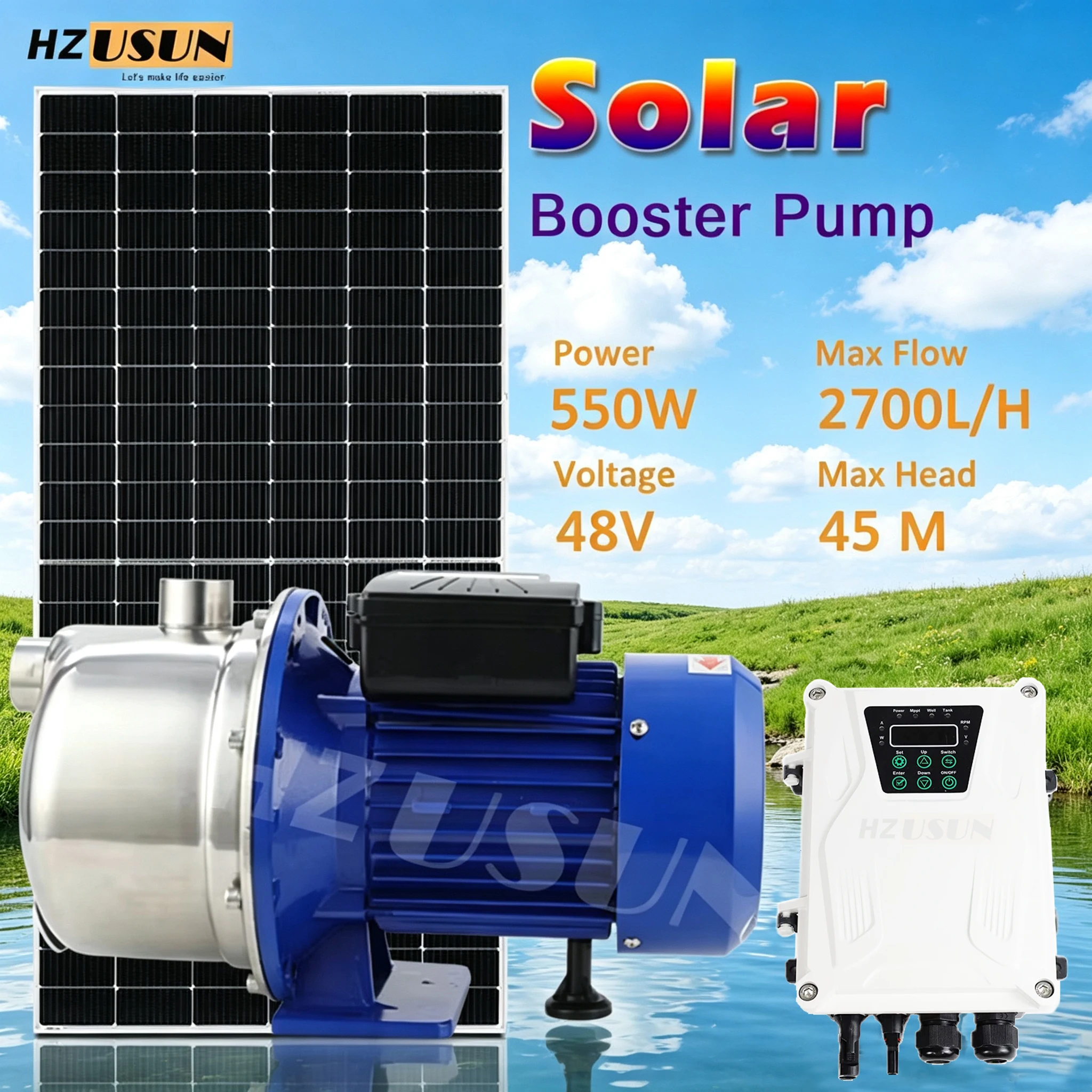 

0.75 HP DC Solar Shallow Well Water Booster Centrifugal Pump Set for Farm Solar Panel Clean Water Transfer Pump Controller Price