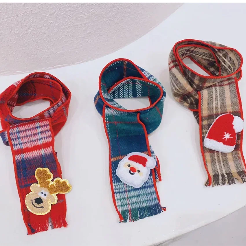 Pet Scarf Dog Cat Fur Plaid Cartoon Scarf Christmas and New Year Decoration Accessories Teddy Yorkshire Bear Halloween Pet