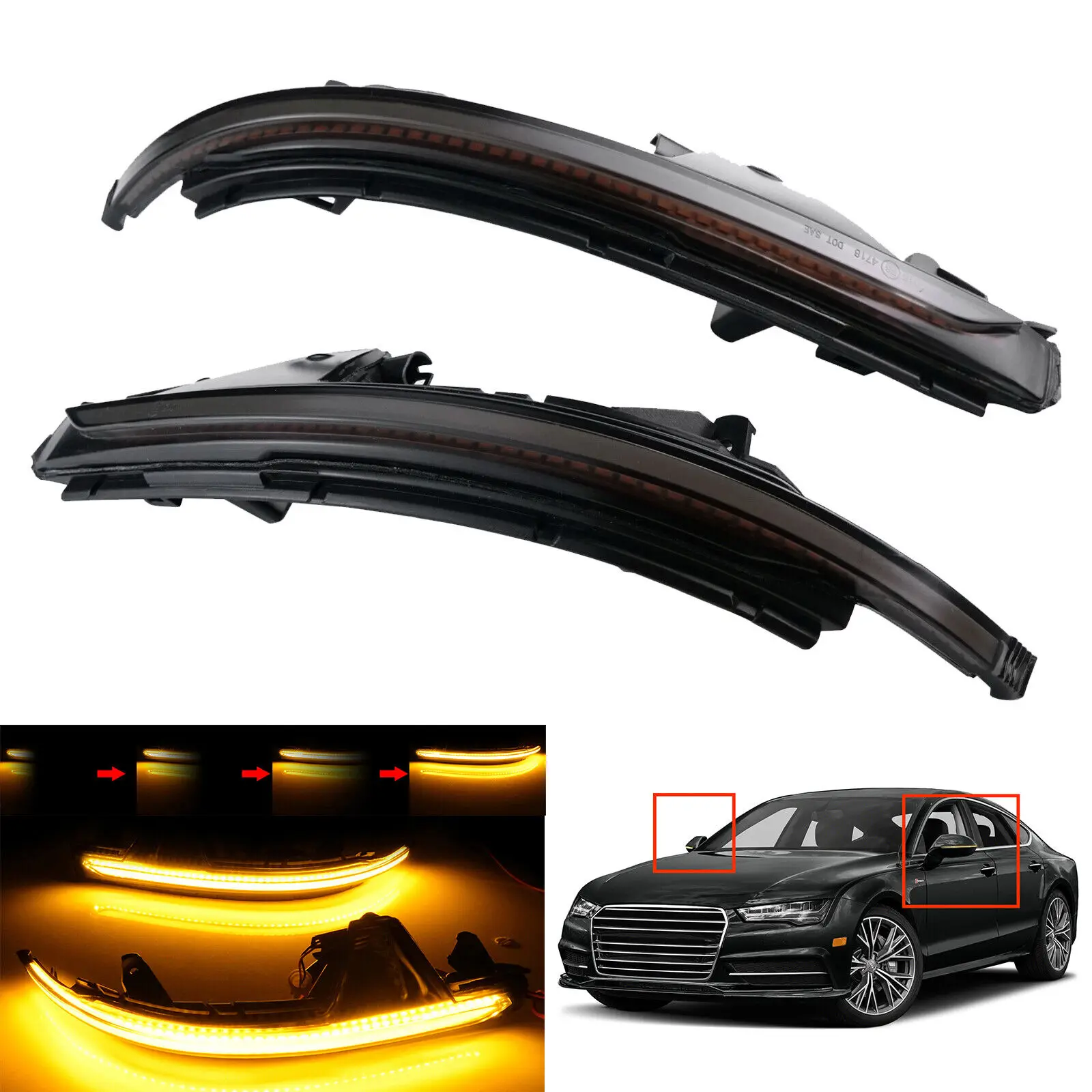 For Audi A7 4G RS7 Dynamic Wing Mirror Signal LED Indicator Light Black Lens L+R