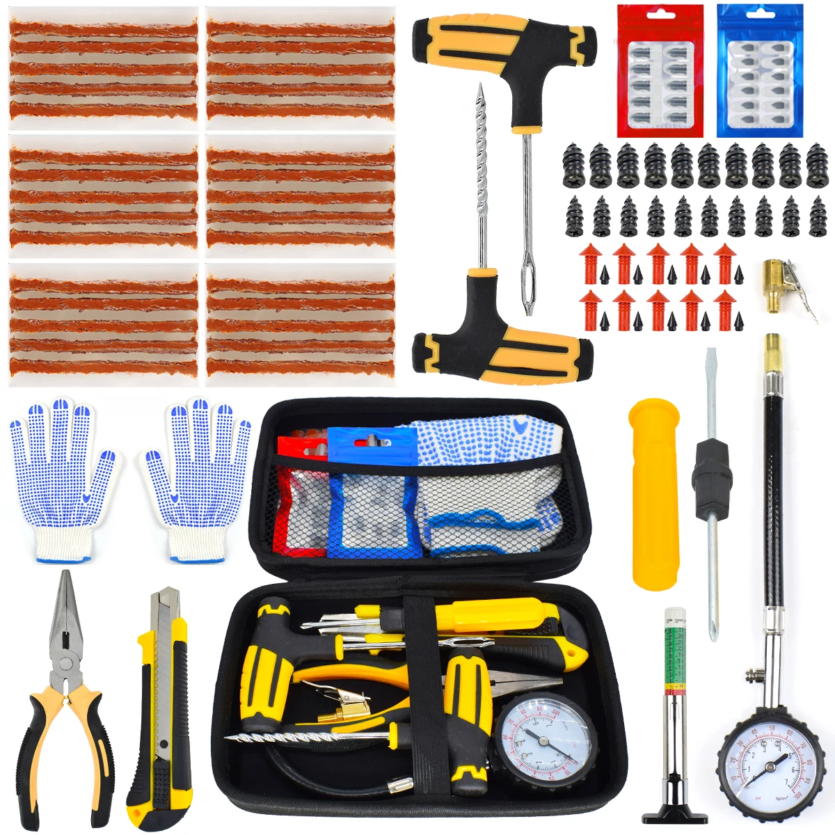 Car Tire Repair Tool Kit Studding Tool Set Motorcycle Bike Puncture Plug Garage Pliers Vacuum Tubeless Tyre Film Nail With Case