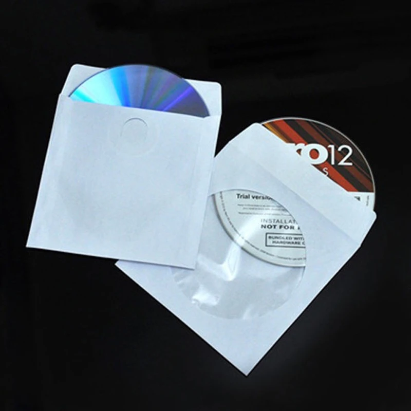 100Pcs Paper Envelop for DVD Disc 8/12cm Media Paper Envelop Sleeves Holder Thin Paper Bag with Transparent Flap isc Sleeve