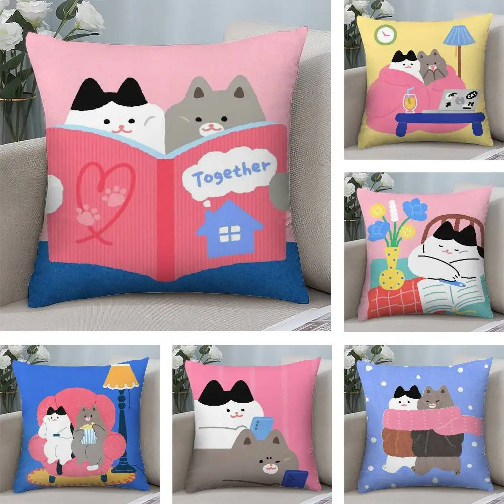 

Cartoon cat Pillow Case Short plush Double-sided Print Square Throw Pillow Covers Sofa Home Cushion Decor