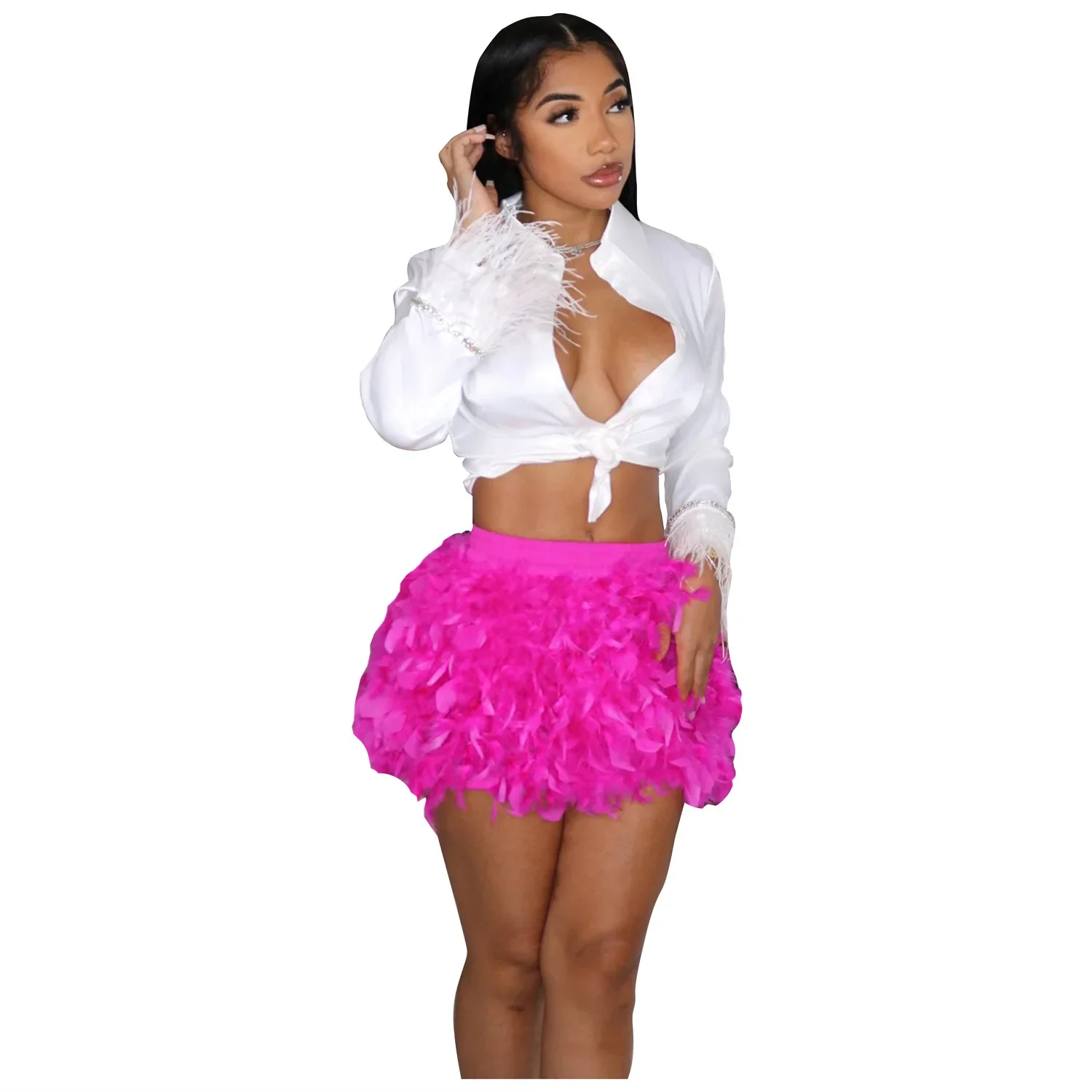 AL239 Women\'s Turkey Feather Short Skirt Half Sexy Hairy Party Skirt