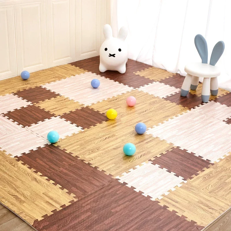 Wood Grain Floor Mats Foam Interlocking Mats Each Tile 1 Square Foot Thick Flooring Wood Mat Tiles Home Office Playroom Basement