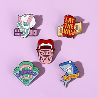 Custom Eat The Rich Enamel Pins Cartoon Shark Wave Skull Money Lip Letter Brooches Lapel Badges Unisex Clothes Jewelry Wholesale