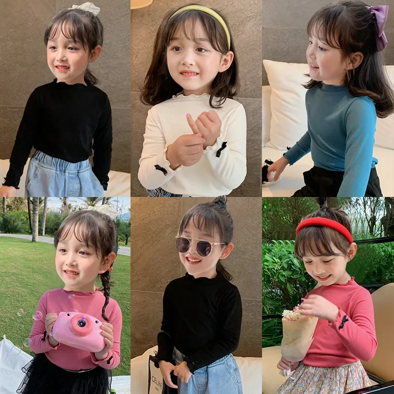 

Girls Bottoming Shirt Spring and Autumn Children Baby Long-sleeve T-shirt Medium and Children Solid Color Brief Top