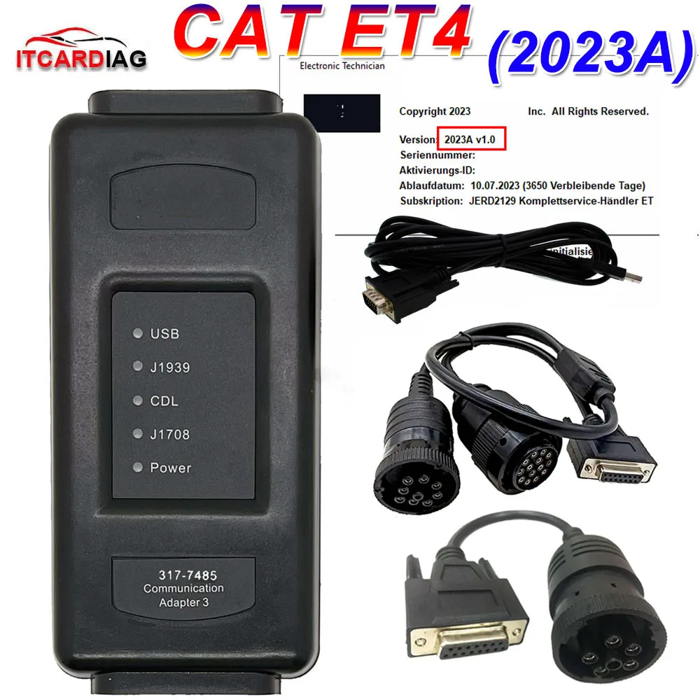 2023A/2019C CAT ET4 317-7485 Communication Adapter III Truck Diagnostic Tool CAT4 J1939  ET 4 Heavy Duty Scanner with  CD Disc