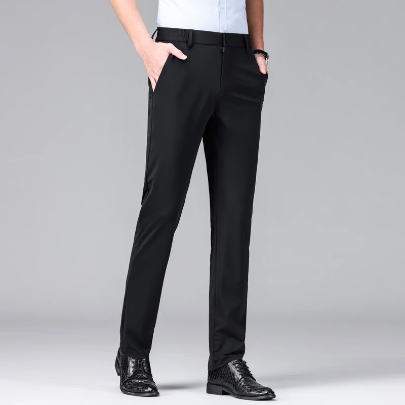 Office Casual Pants Men's Slim Fit 2024 New Summer Trendy Versatile Loose Straight Business Gentleman Ice Silk Suit Pants