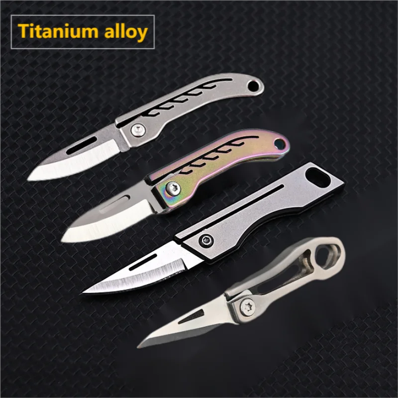 Mini Folding Knife High Hardness D2 Steel Titanium Alloy Sharp Knife With Keychain Pendant Disassembly Express Open Box EDC Tool