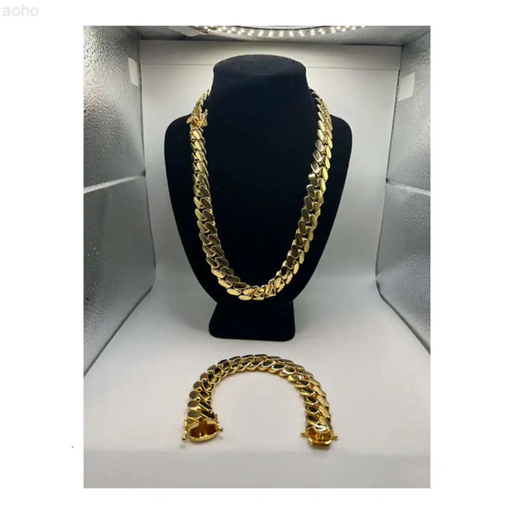 

18mm Miami Cuban Link Chain and Bracelet Combo Heavyweight Mens and Womens Hip Hop Jewelry