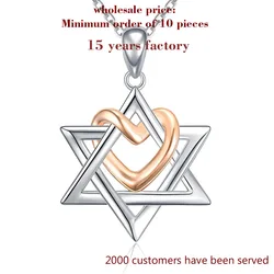 Xiaojing 925 Sterling Silver Star of David With Rose Gold Color Love Heart Pendants & Necklaces For Women Fashion Jewelry Gift