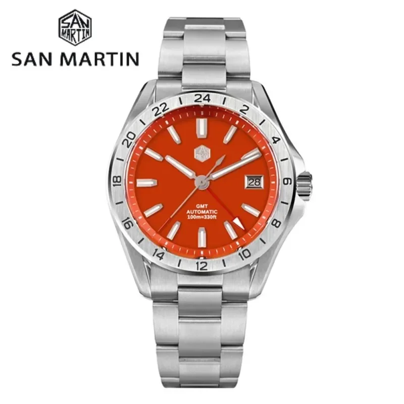 

San Martin 39mm Red Agate Green Jade Stone Rare Mineral Gemstone Luxury Men Watch NH34 GMT Automatic Mechanical Sapphire SN0129