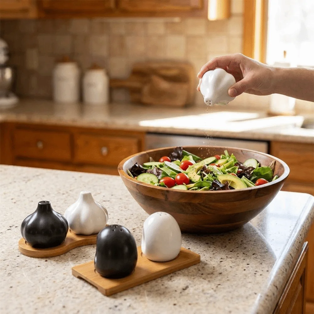 

Ceramic Garlic Shape Spice Jars Decorative Dust-proof Seasoning Jar Japanese Style Funny Spice Container for Kitchen