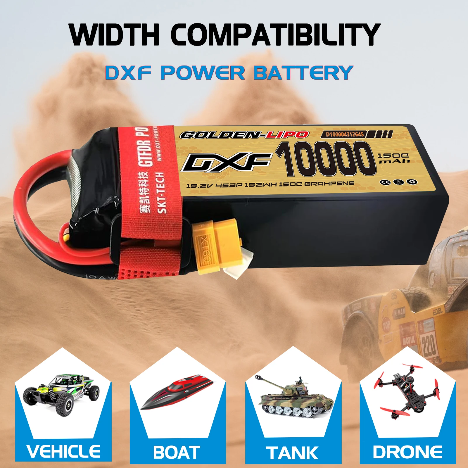 DXF 4S 리포 10000mAh 배터리 15.2V 150C XT60 플러그 하드케이스 RC 자동차 버기 트러기 오프로드 자동차 보트 트럭 비행기 UAV 레이싱용