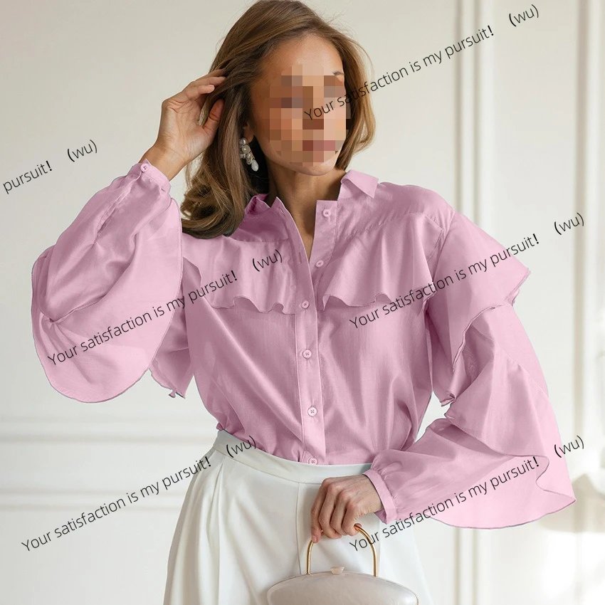 

The new loose lapel ruffle edge long-sleeved shirt has a sense of design, temperament and fashion.