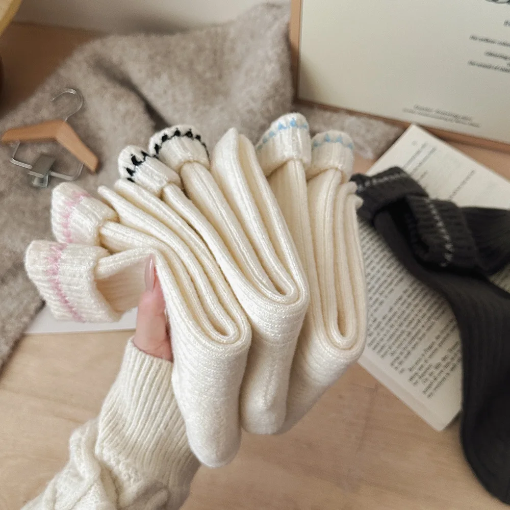 

Autumn Winter Thicken Warm Women Socks Japanese Fashion Knitted Middle Tube Socks Women Solid Color Long Socks Christmas Gifts