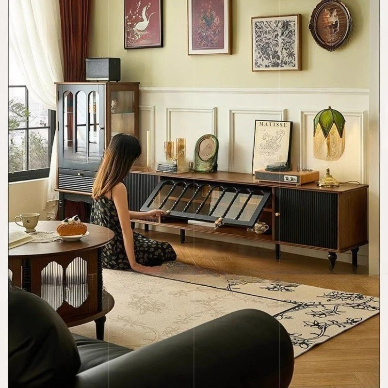 

Ash Wood Solid Wood TV Cabinet Coffee Table Combination Solid Wood Living Room Storage Small Apartment Retro Furniture
