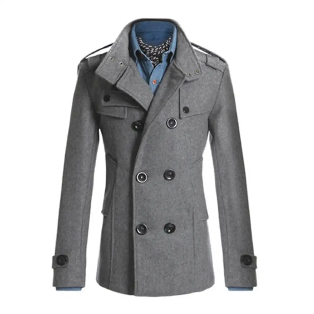 

Vintage-inspired Woolen Jacket Men Woolen Jacket Elegant Men's Woolen Coat with Stand Collar Double-breasted Closure for Winter