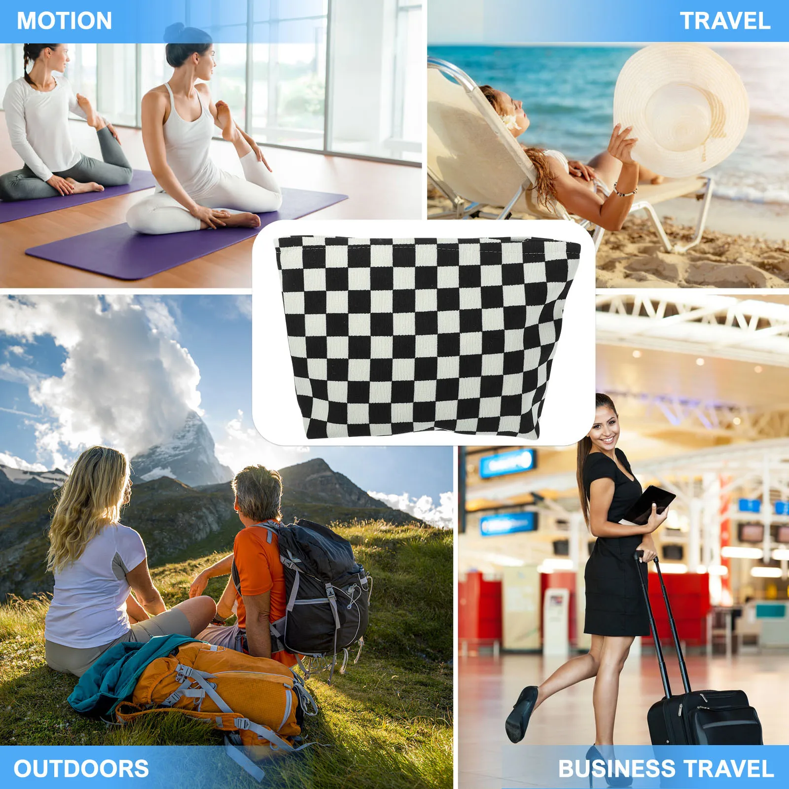 

Checkered Bag Large Capacity Makeup Bag Zipper Travel Toiletry Organizer Portable Storage Practical Personal Wash