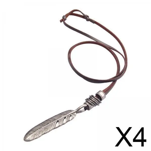

Feather Pendant Necklace Men Alloy PU Leather Cord Trend Bolo Tie Costume Jewelry for Anniversary Dating